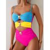 imageB2prity One Piece Swimsuit for Women Cutout Monokini Color Block Bathing Suit Ruched Sexy SwimwearBlue Yellow Hot Pink