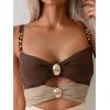 imageB2prity One Piece Swimsuit for Women Cutout Monokini Color Block Bathing Suit Ruched Sexy SwimwearBrown Beige