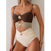 imageB2prity One Piece Swimsuit for Women Cutout Monokini Color Block Bathing Suit Ruched Sexy SwimwearBrown Beige