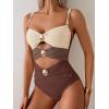 imageB2prity One Piece Swimsuit for Women Cutout Monokini Color Block Bathing Suit Ruched Sexy SwimwearBrown Color Block