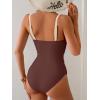 imageB2prity One Piece Swimsuit for Women Cutout Monokini Color Block Bathing Suit Ruched Sexy SwimwearBrown Color Block