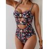 imageB2prity One Piece Swimsuit for Women Cutout Monokini Color Block Bathing Suit Ruched Sexy SwimwearFloral Fragments
