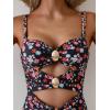imageB2prity One Piece Swimsuit for Women Cutout Monokini Color Block Bathing Suit Ruched Sexy SwimwearFloral Fragments