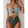 imageB2prity One Piece Swimsuit for Women Cutout Monokini Color Block Bathing Suit Ruched Sexy SwimwearGreen Color Block