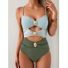 imageB2prity One Piece Swimsuit for Women Cutout Monokini Color Block Bathing Suit Ruched Sexy SwimwearGreen Color Blocka