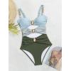 imageB2prity One Piece Swimsuit for Women Cutout Monokini Color Block Bathing Suit Ruched Sexy SwimwearGreen Color Blocka