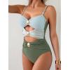 imageB2prity One Piece Swimsuit for Women Cutout Monokini Color Block Bathing Suit Ruched Sexy SwimwearGreen Color Blocka