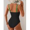 imageB2prity One Piece Swimsuit for Women Cutout Monokini Color Block Bathing Suit Ruched Sexy SwimwearGreen Yellow Black