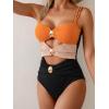 imageB2prity One Piece Swimsuit for Women Cutout Monokini Color Block Bathing Suit Ruched Sexy SwimwearOrange Pink Black Ribbed