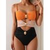 imageB2prity One Piece Swimsuit for Women Cutout Monokini Color Block Bathing Suit Ruched Sexy SwimwearOrange Pink Black Ribbed