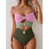 imageB2prity One Piece Swimsuit for Women Cutout Monokini Color Block Bathing Suit Ruched Sexy SwimwearPink Green