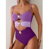 imageB2prity One Piece Swimsuit for Women Cutout Monokini Color Block Bathing Suit Ruched Sexy SwimwearPurple Color Block