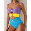 imageB2prity One Piece Swimsuit for Women Cutout Monokini Color Block Bathing Suit Ruched Sexy SwimwearPurple Yellow Blue