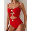 imageB2prity One Piece Swimsuit for Women Cutout Monokini Color Block Bathing Suit Ruched Sexy SwimwearRed