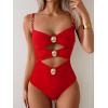 imageB2prity One Piece Swimsuit for Women Cutout Monokini Color Block Bathing Suit Ruched Sexy SwimwearRed