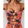 imageB2prity One Piece Swimsuit for Women Cutout Monokini Color Block Bathing Suit Ruched Sexy SwimwearRed Print
