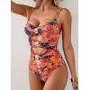 imageB2prity One Piece Swimsuit for Women Cutout Monokini Color Block Bathing Suit Ruched Sexy SwimwearRed Print