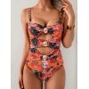 imageB2prity One Piece Swimsuit for Women Cutout Monokini Color Block Bathing Suit Ruched Sexy SwimwearRed Print