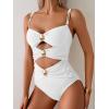 imageB2prity One Piece Swimsuit for Women Cutout Monokini Color Block Bathing Suit Ruched Sexy SwimwearWhite