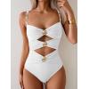 imageB2prity One Piece Swimsuit for Women Cutout Monokini Color Block Bathing Suit Ruched Sexy SwimwearWhite