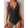 imageB2prity One Piece Swimsuit for Women Tummy Control Ruched Bathing Suit Push Up Tie Back Swimwear Shell StitchedBlack  Hot Pink