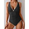 imageB2prity One Piece Swimsuit for Women Tummy Control Ruched Bathing Suit Push Up Tie Back Swimwear Shell StitchedBlack  White