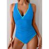 imageB2prity One Piece Swimsuit for Women Tummy Control Ruched Bathing Suit Push Up Tie Back Swimwear Shell StitchedBlue  Green