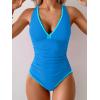 imageB2prity One Piece Swimsuit for Women Tummy Control Ruched Bathing Suit Push Up Tie Back Swimwear Shell StitchedBlue  Green