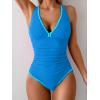 imageB2prity One Piece Swimsuit for Women Tummy Control Ruched Bathing Suit Push Up Tie Back Swimwear Shell StitchedBlue  Green