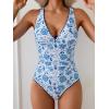 imageB2prity One Piece Swimsuit for Women Tummy Control Ruched Bathing Suit Push Up Tie Back Swimwear Shell StitchedBlue Print