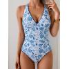 imageB2prity One Piece Swimsuit for Women Tummy Control Ruched Bathing Suit Push Up Tie Back Swimwear Shell StitchedBlue Print