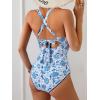 imageB2prity One Piece Swimsuit for Women Tummy Control Ruched Bathing Suit Push Up Tie Back Swimwear Shell StitchedBlue Print