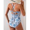 imageB2prity One Piece Swimsuit for Women Tummy Control Ruched Bathing Suit Push Up Tie Back Swimwear Shell StitchedBlue White Floral