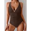 imageB2prity One Piece Swimsuit for Women Tummy Control Ruched Bathing Suit Push Up Tie Back Swimwear Shell StitchedBrown  Light Pink