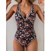 imageB2prity One Piece Swimsuit for Women Tummy Control Ruched Bathing Suit Push Up Tie Back Swimwear Shell StitchedColorful Floral
