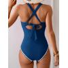 imageB2prity One Piece Swimsuit for Women Tummy Control Ruched Bathing Suit Push Up Tie Back Swimwear Shell StitchedDark Blue
