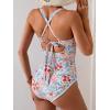 imageB2prity One Piece Swimsuit for Women Tummy Control Ruched Bathing Suit Push Up Tie Back Swimwear Shell StitchedFloral Print 01
