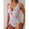 imageB2prity One Piece Swimsuit for Women Tummy Control Ruched Bathing Suit Push Up Tie Back Swimwear Shell StitchedFloral Print 01