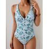 imageB2prity One Piece Swimsuit for Women Tummy Control Ruched Bathing Suit Push Up Tie Back Swimwear Shell StitchedGreen Print