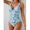 imageB2prity One Piece Swimsuit for Women Tummy Control Ruched Bathing Suit Push Up Tie Back Swimwear Shell StitchedGreen Print