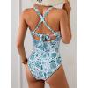 imageB2prity One Piece Swimsuit for Women Tummy Control Ruched Bathing Suit Push Up Tie Back Swimwear Shell StitchedGreen Print