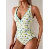 imageB2prity One Piece Swimsuit for Women Tummy Control Ruched Bathing Suit Push Up Tie Back Swimwear Shell StitchedLemon Print