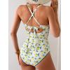 imageB2prity One Piece Swimsuit for Women Tummy Control Ruched Bathing Suit Push Up Tie Back Swimwear Shell StitchedLemon Print