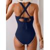 imageB2prity One Piece Swimsuit for Women Tummy Control Ruched Bathing Suit Push Up Tie Back Swimwear Shell StitchedNavy Blue  Light Pink