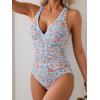imageB2prity One Piece Swimsuit for Women Tummy Control Ruched Bathing Suit Push Up Tie Back Swimwear Shell StitchedOrange Floral Print
