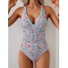 imageB2prity One Piece Swimsuit for Women Tummy Control Ruched Bathing Suit Push Up Tie Back Swimwear Shell StitchedOrange Floral Print