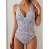 imageB2prity One Piece Swimsuit for Women Tummy Control Ruched Bathing Suit Push Up Tie Back Swimwear Shell StitchedOrange Floral Print