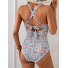 imageB2prity One Piece Swimsuit for Women Tummy Control Ruched Bathing Suit Push Up Tie Back Swimwear Shell StitchedOrange Floral Print