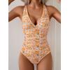 imageB2prity One Piece Swimsuit for Women Tummy Control Ruched Bathing Suit Push Up Tie Back Swimwear Shell StitchedOrange White Print