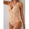 imageB2prity One Piece Swimsuit for Women Tummy Control Ruched Bathing Suit Push Up Tie Back Swimwear Shell StitchedOrange White Print